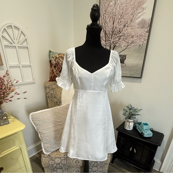 Altar'd State White Puff Sleeve A-Line Sundress - Picture 1 of 8